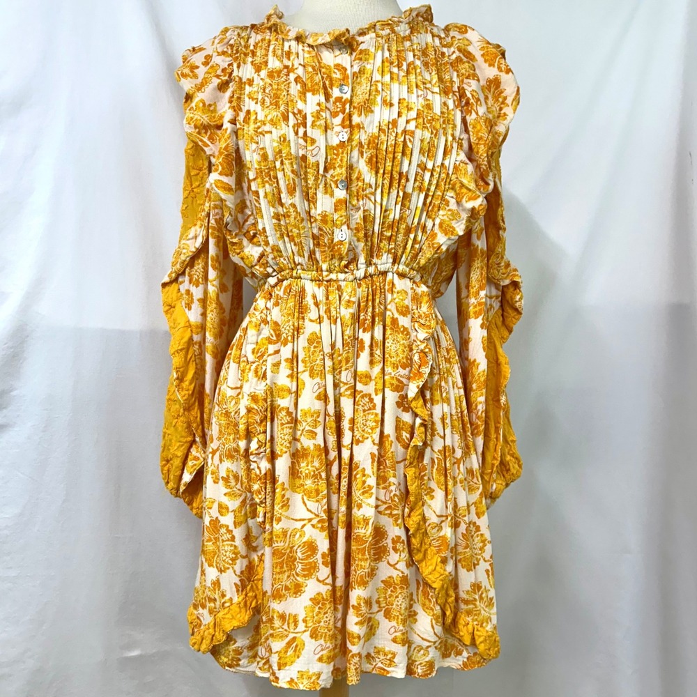 BAROK Chloe Laetitia Anthropologie Orange Floral Embroidered Mini Dress L Ruffle